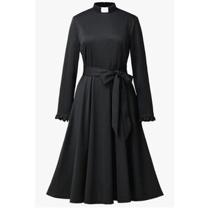 Clergy Dress Minister Costume Cosplay Black Midi Loose Black Large Ruffle Veil‎